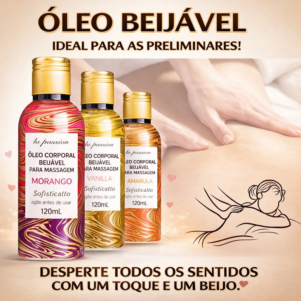 Óleos Corporal Beijável para Massagem 120g La passion Sofisticatto