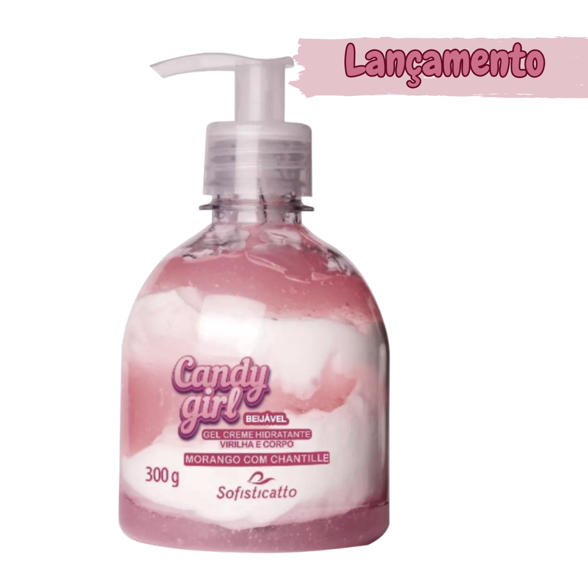 Gel Creme Hidrantante Virilha e Corpo Candy Girl Beijável Morango com Chantilly 300g Sofisticatto