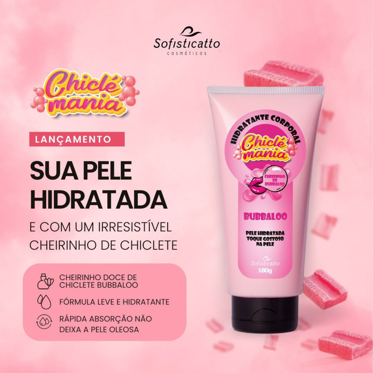 Hidratante Corporal Bubbaloo Chiclé Mania 180g  Sofisticatto