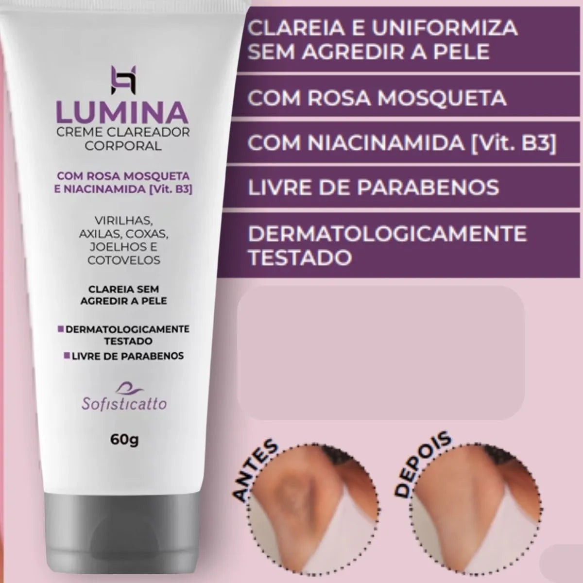 Creme Clareador Corporal Axila e Virilha Lumina 60g Sofisticatto