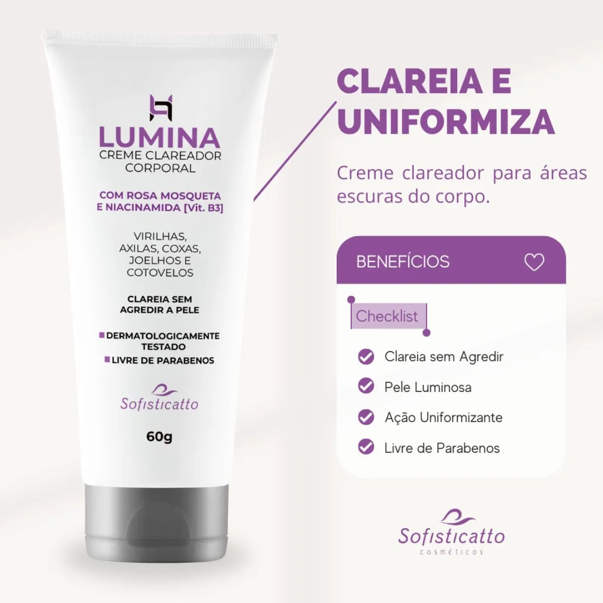 Creme Clareador Corporal Axila e Virilha Lumina 60g Sofisticatto